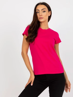 Basic fuchsia women's t-shirt with round neckline