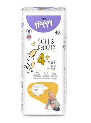 Bella Baby Happy Soft&Delicate 4+ Maxi Plus 9–15 kg dětské pleny 40 ks