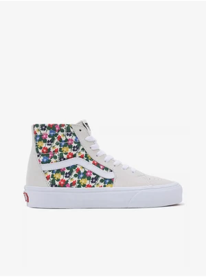 Cream Women's Flowered Leather Sneakers VANS UA SK8-Hi Tapered - Women