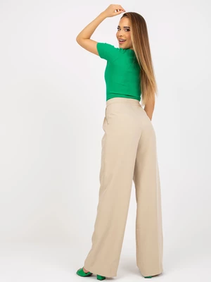 Beige wide trousers made of fabric with pockets