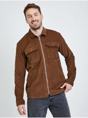 Brown Men's Corduroy Outerwear With Tom Tailor Denim Zipper - Men's