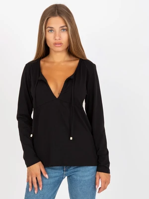 Basic black blouse with tied neckline RUE PARIS