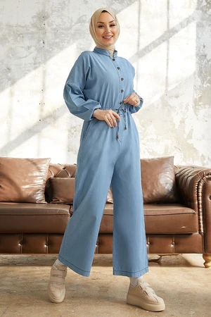 InStyle Sahara Tie Waist Denim Overalls - Light Blue