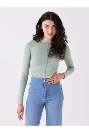 LC Waikiki Crew Neck Straight Long Sleeve Crop Women's T-Shirt.