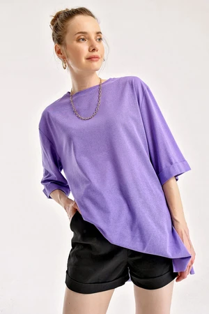 Bigdart 4123 Oversized T-Shirt with a slit - Purple