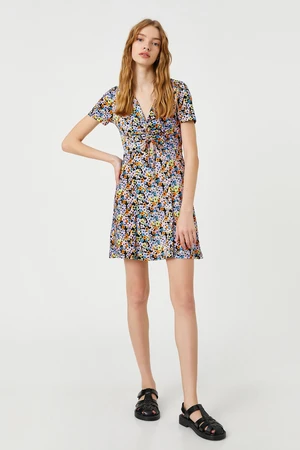 Koton Floral Mini Dress Window Detail Short Sleeve