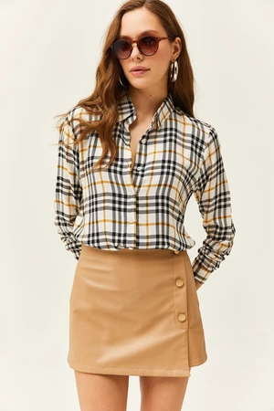 Olalook Women's Black Mustard Plaid Belmando Woven Shirt