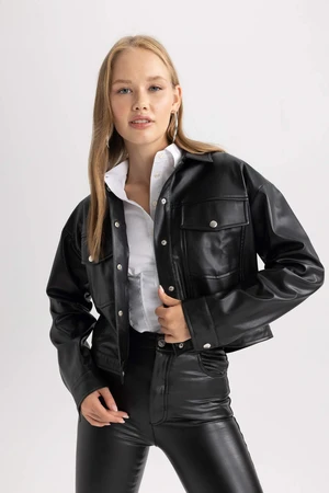 DEFACTO Oversize Fit Shirt Collar Faux Leather Long Sleeve Shirt