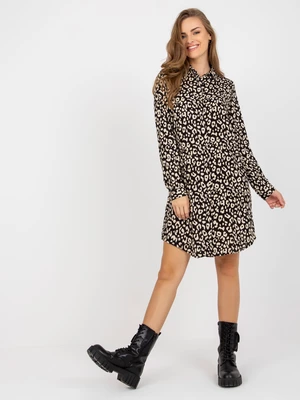 Black beige shirt dress with animal patterns RUE PARIS