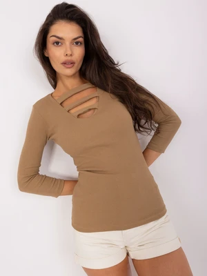 Camel blouse with cut-outs at the neckline