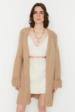 Trendyol Camel Wide Fit Soft Textured Knitwear Cardigan