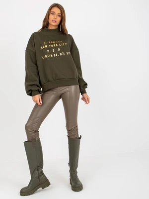 Khaki sweatshirt with printed design and wide sleeves