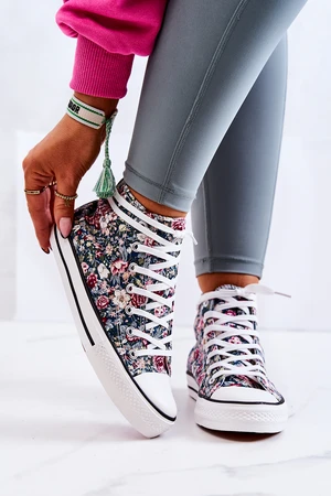 High sneakers with flowers green Nollie