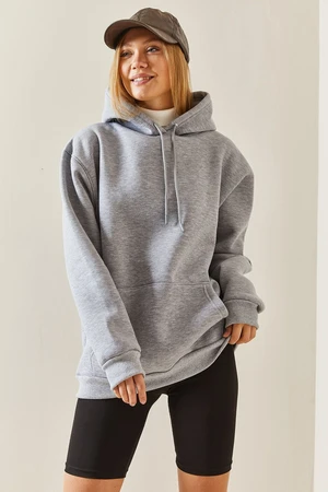 XHAN Gray Oversize Rose Gold Hooded Sweatshirt