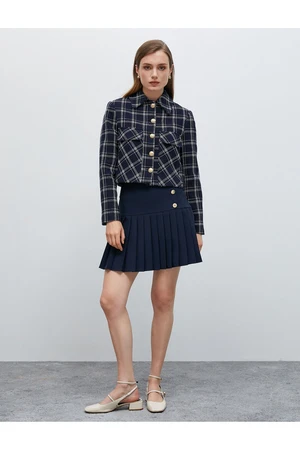 Koton Padded Crop Tweed Jacket Buttoned Lapel Collar with Pocket