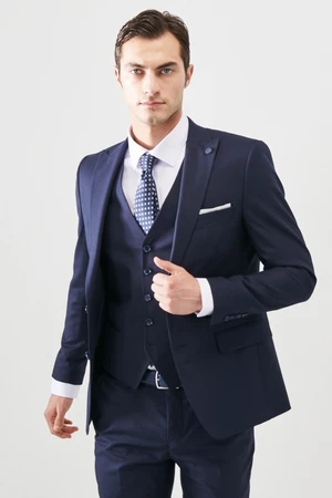 ALTINYILDIZ CLASSICS Men's Navy Blue Extra Slim Fit Slim Fit Swallow Collar Dobby Classic Cibu Vest Suit