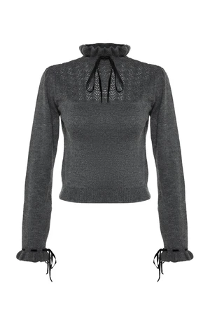 Trendyol Anthracite Soft Textured Openwork/Perforated Knitwear Sweater