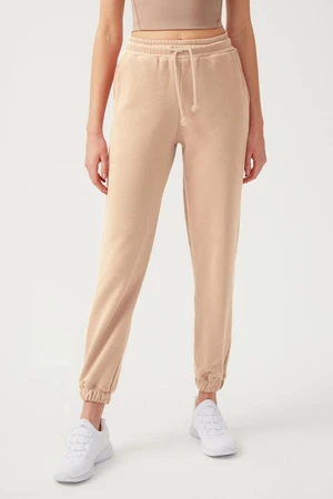 LOS OJOS Women's Beige Elastic Jogger Sweatpants