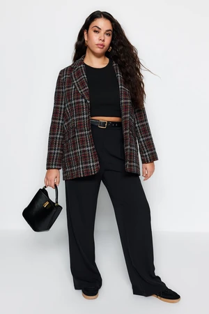 Trendyol Curve Black Checkered Buttoned Jacket