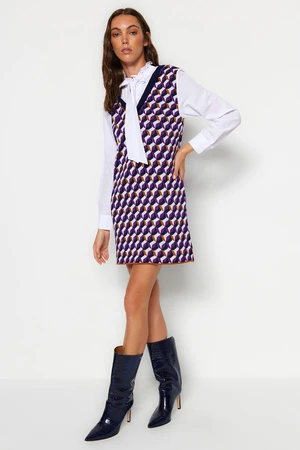 Trendyol Purple Mini Knitwear Patterned Dress