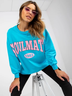 Blue-pink wide sweatshirt without hood with long sleeves