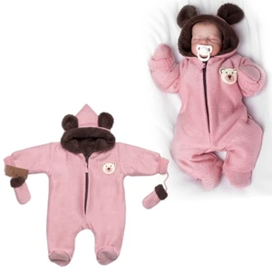 Oteplená pletená kombinéza s rukavičkama Teddy Bear, Baby Nellys, dvouvrstvá, růžová, vel. 62 (2-3m)