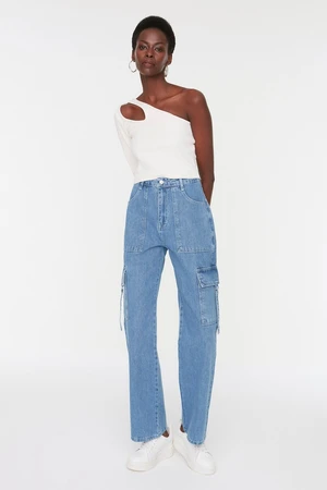 Trendyol Blue High Waist Wide Leg Jeans with Cargo Pocket