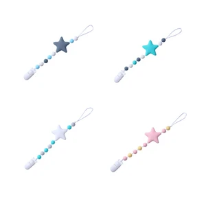 New Baby Pacifier Clip Chain Baby Molar Toy Duckbill Clip Five-Pointed Star Silicone Beads Teether Anti-Lost Chain