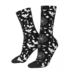 Bats Spider Web Halloween Kawaii Socks Hiking Cartoon Pattern Socks