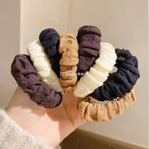 Simple New Pleated And Thick Hair Rope Women'S High Stretch No Seam Leather Band Hair Ring Hair Ball Head Rope