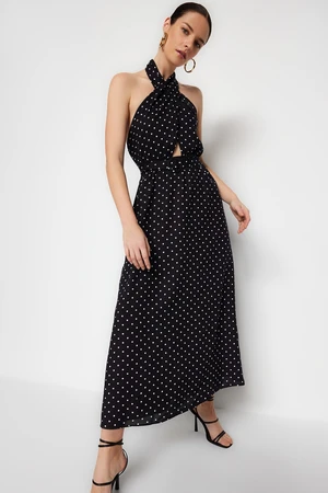 Trendyol Černé Tkané šaty S Ohlávkou Puntíky Trendyol Black Waistted A-Line Maxi Woven Halter Polka Dot