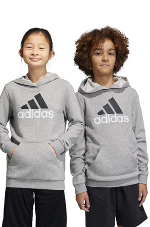 Dětská mikina adidas šedá barva, s kapucí, s potiskem