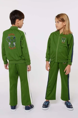 Dětské kalhoty Kenzo Kids zelená barva, s aplikací, K60716