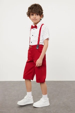 Trendyol White Boy Cotton Bow Tie Shirt Shorts Suspender Trousers Set Top-Bottom Set