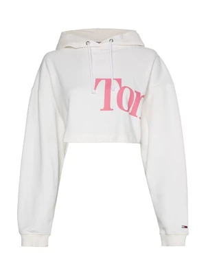 Tommy Jeans Mikina - TJW SUPER CROP BOLD TOMMY HOODIE biela