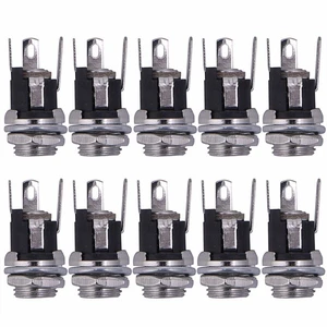 10Pcs DC Power Supply Jack Socket Female Panel Mount Connector 5.5X2.1Mm New