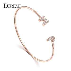 DOREMI Custom Letter Bracelet Baby bangle Zirconia Pave Setting Initial bracelet Child & Adult size for Unique Cuff Jewelry