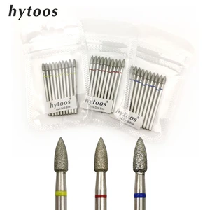 HYTOOS 10pcs/pack Cone Diamond Cuticle Bit 3*6mm Nail Drill Bits Manicure Drills Nails Accessories Tools