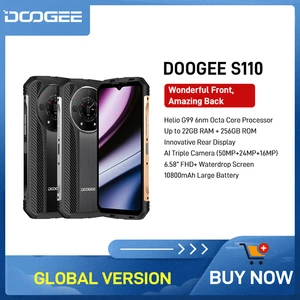 DOOGEE S110 Rugged Phone 6.58” FHD Waterdrop Screen Rear Display Helio G99 Octa Core 66W Fast Charging 10800mAh Battery Phone