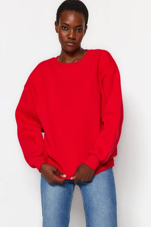 Trendyol červená oversize/pohodlný strih Basic Crew Neck hrubá/polarizovaná pletená mikina