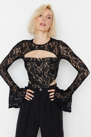 Trendyol Black Lace Bodice Detailed Blouse