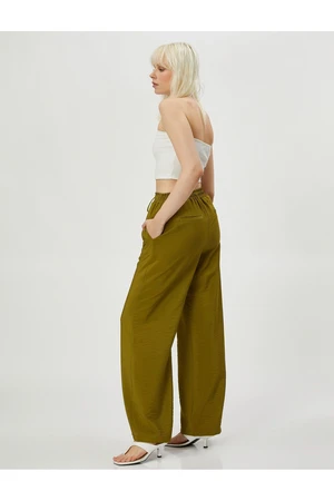 Koton Wide Leg Trousers with Lace Waist Viscose Blend Textured