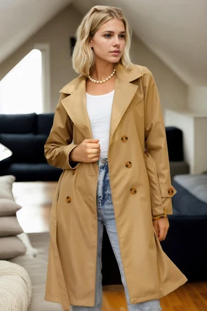 68115 Dewberry Belted Women Trenchcoat-CAMEL