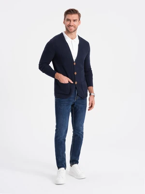 Ombre Men's structured cardigan sweater with pockets - navy blue