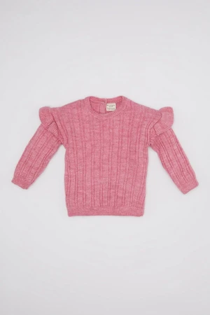 DEFACTO Baby Girl Pink Sleeve Detailed Crew Neck Knitwear Sweater