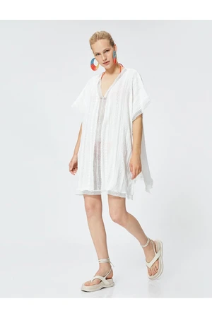 Koton Şahika Ercümen X Cotton - Oversize Striped Detailed Beach Dress