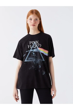 LC Waikiki Women's Crew Neck Pink Floyd Printed Short Sleeve T-Shirt