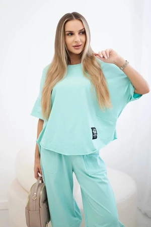 Cotton blouse + trousers light mint