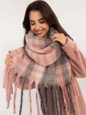 Light pink and gray checkered winter scarf