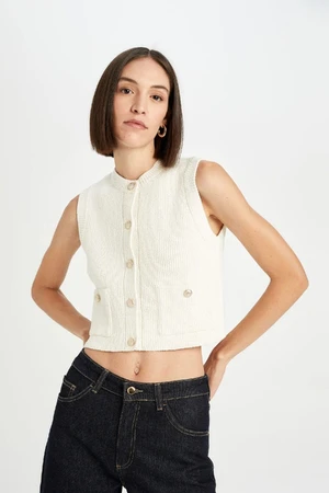 DEFACTO Regular Fit Crop Button Closure Classic Vest